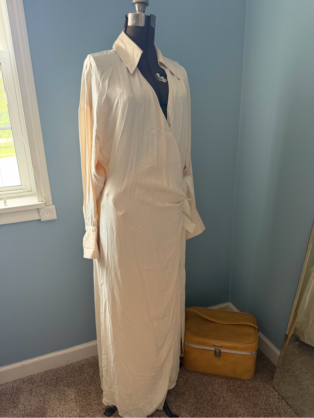 Topshop Cream Collared Maxi Shirt Dress